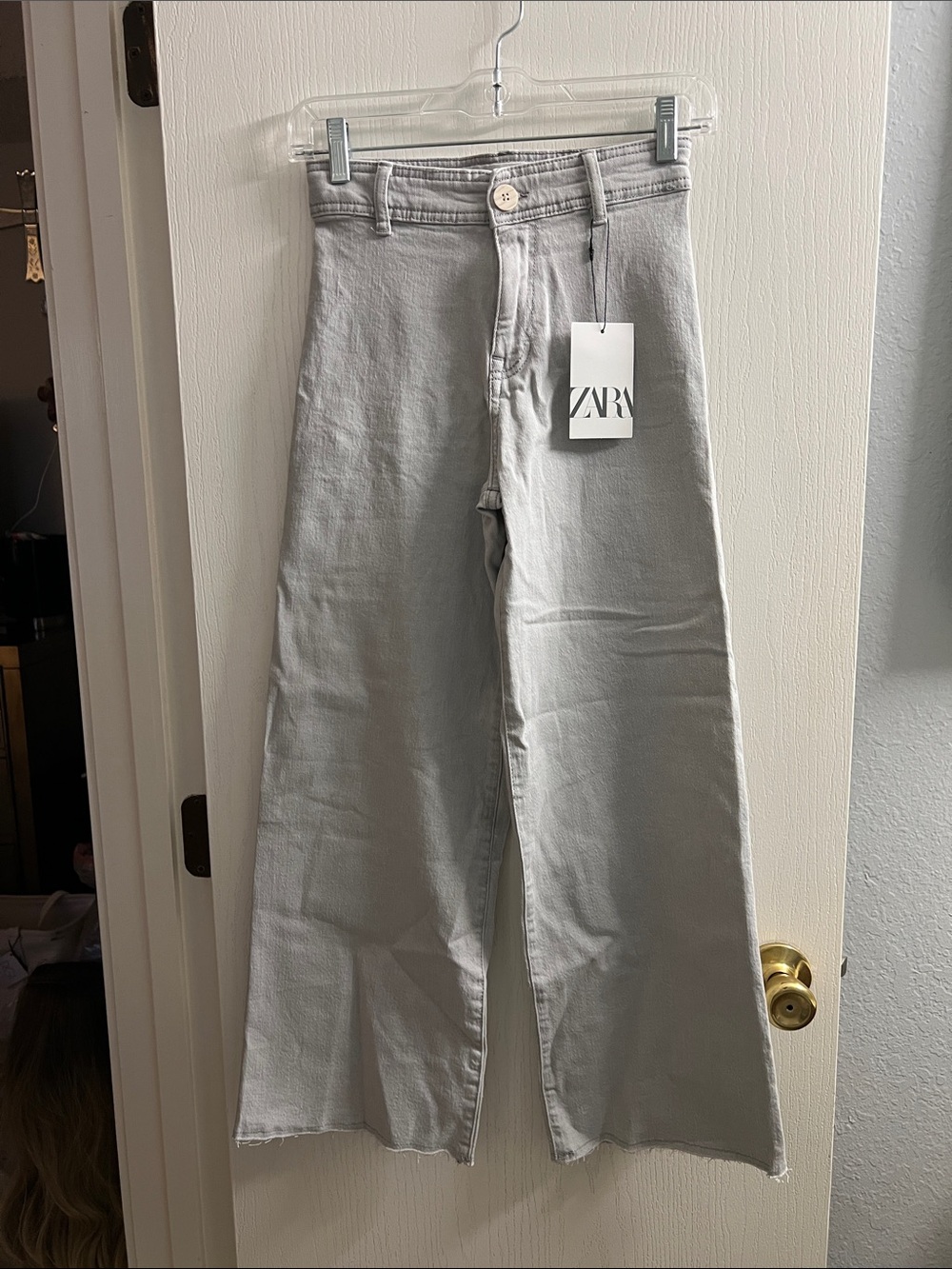 ZARA Wide-Leg High-Rise Jeans in Pale Gray